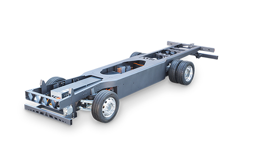 Truck chassis frame with integrated suspension and drivetrain components