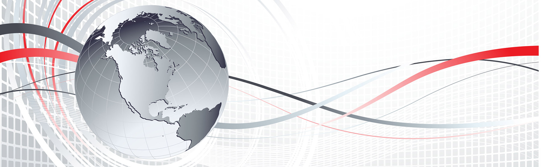 Grey globe with mesh background with black and red wavy lines