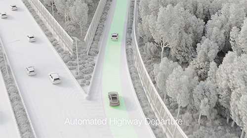 Animated vehicle exiting the highway using automated highway departure