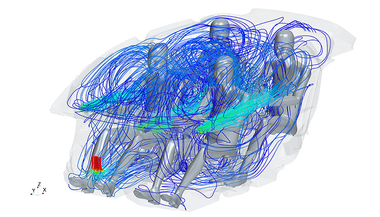 Rear view of grey vehicle taillights on with fog in background