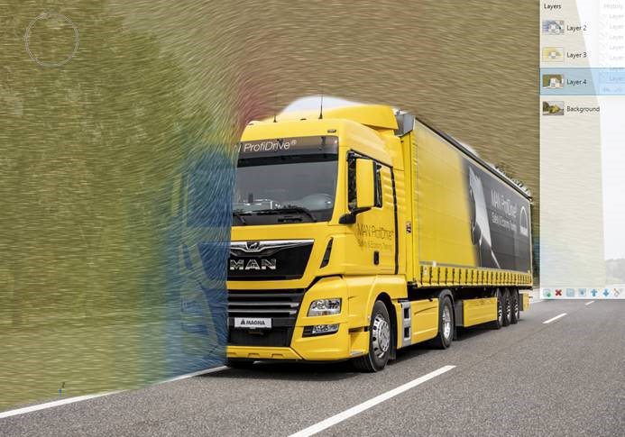 Yellow truck with airflow visualization for thermal and energy management testing