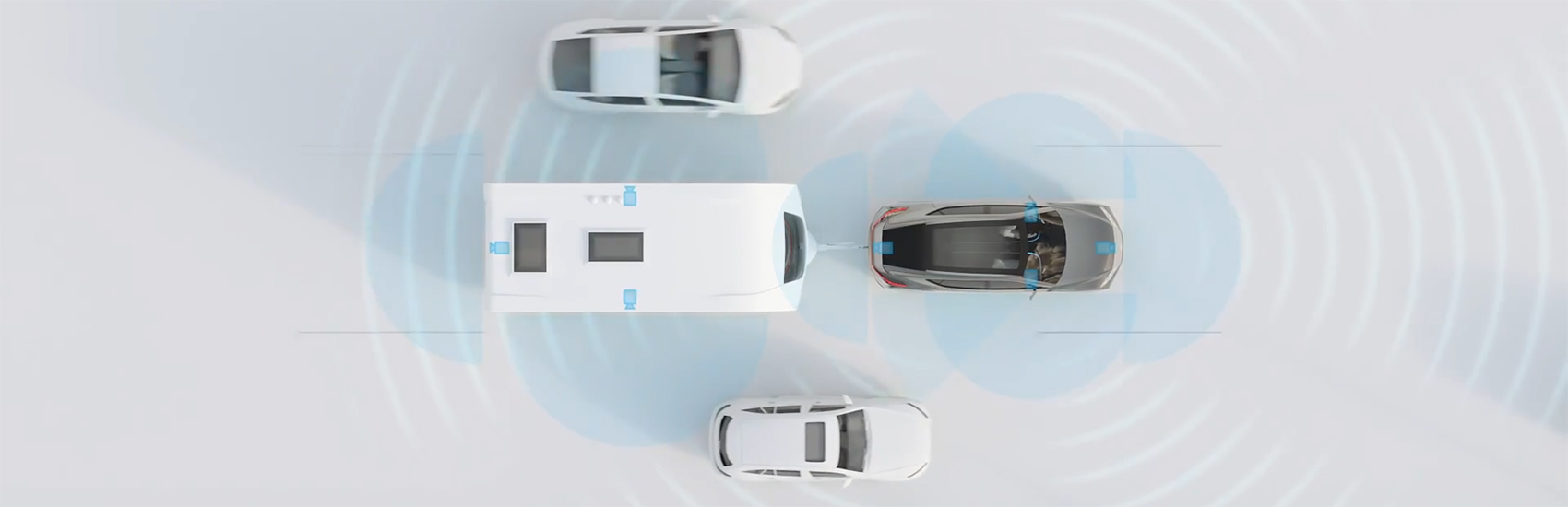 Vehicle hauling a trailer with sensors engaged to detected vehicles around it
